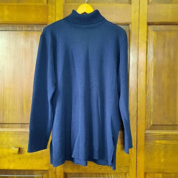 Eileen Fisher Sweaters - Eileen Fisher Italian Yarn Navy Blue Knit Ribbed Turtleneck Sweater Size Medium